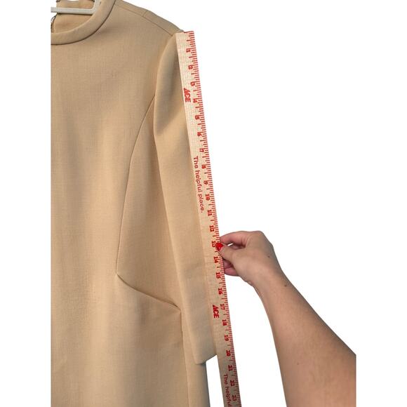 Vintage 60s Mod Wool Shift S Dress Abe Schrader Nicholas Ungár Minimalist Beige - Picture 7 of 8